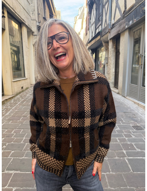 Gilet à carreaux PALOMEE chocolat Orféo