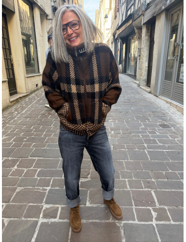 Gilet à carreaux PALOMEE chocolat Orféo