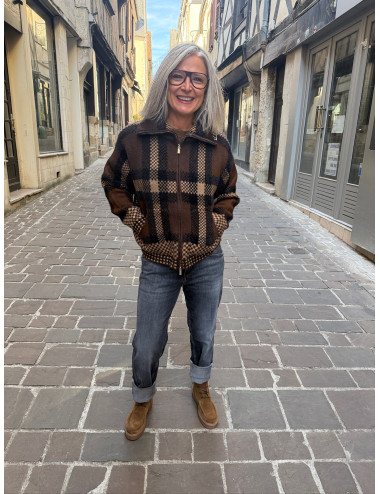 Gilet à carreaux PALOMEE chocolat Orféo