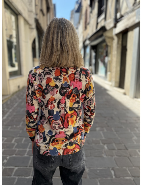 Pull cachemire imprimé  personnages Charming Smile