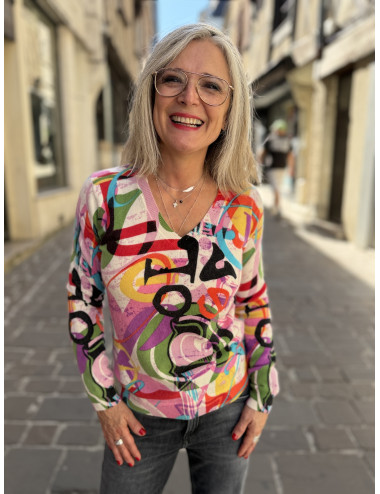 Pull cachemire imprimé grafique Charming Smile