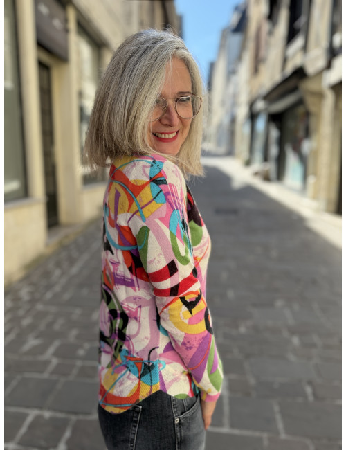 Pull cachemire imprimé grafique Charming Smile