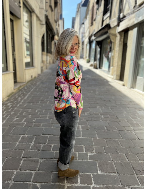Pull cachemire imprimé grafique Charming Smile