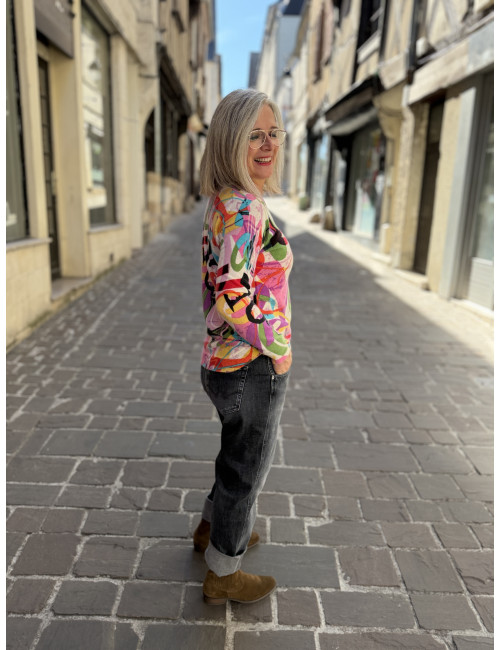 Pull cachemire imprimé grafique Charming Smile