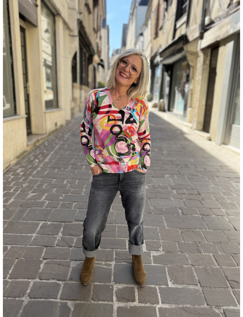 Pull cachemire imprimé grafique Charming Smile