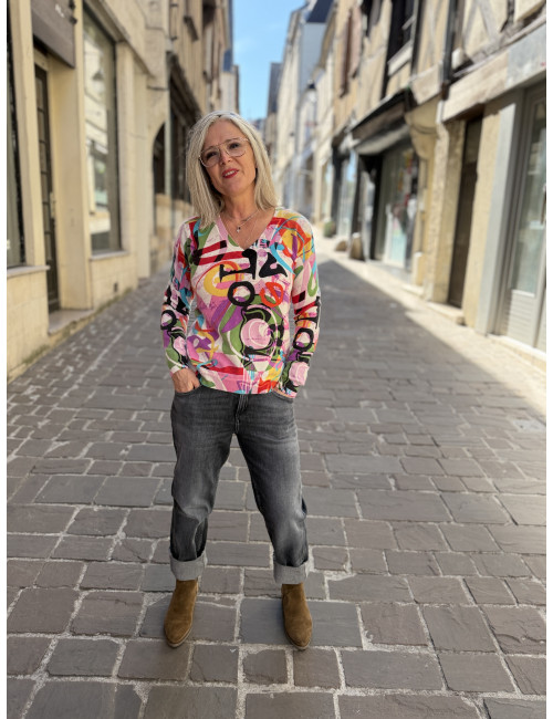 Pull cachemire imprimé grafique Charming Smile
