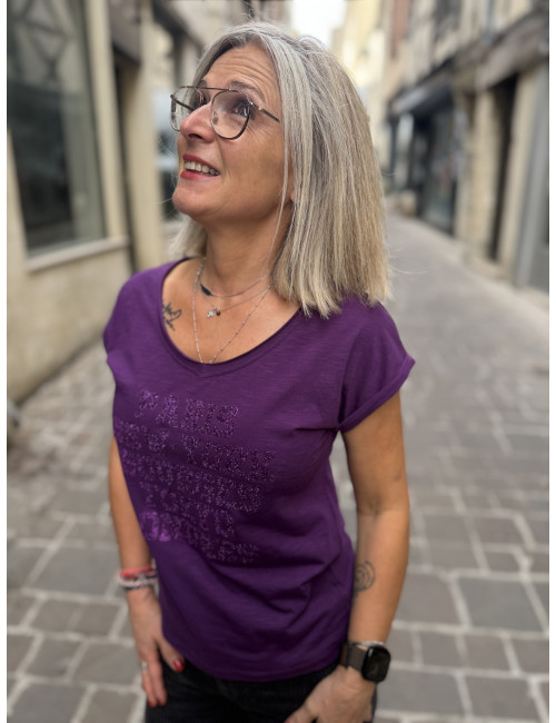 Tee shirt PARIS NEW YORK BOURGES TOKYO LONDRES violet/aubergine