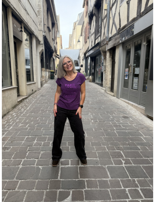 Tee shirt PARIS NEW YORK BOURGES TOKYO LONDRES violet/aubergine
